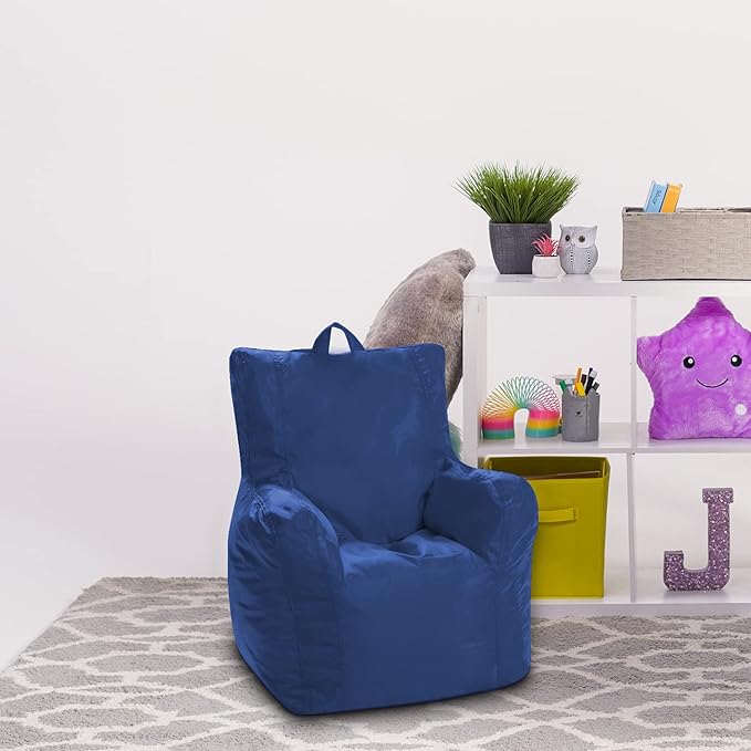 Posh Creations Structured Comfy Bean Bag Chair for Gaming Reading and Watching TV Pasadena Soft Nylon-Navy Pasadena Chair - LeafyLoom