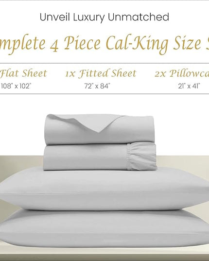 Bluemoon Homes 100% Egyptian Cotton Sheets Cal King Size Sheets Set, 4 Piece Bedding Sheets & Pillowcases Set, Luxury Deep Pocket California King Sheets, Cool Durable Light Grey Sheets - LeafyLoom