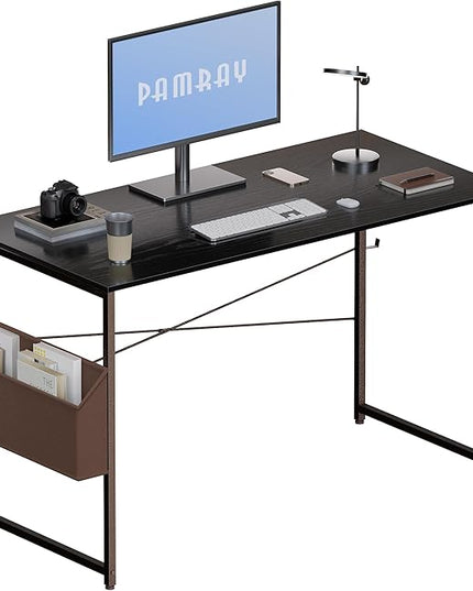 Pamray 47 Inch Computer Desk Small Spaces Desk with Storage Bag for Bedroom Writing and Home Office Work Small Study Desk Table Blcak - LeafyLoom
