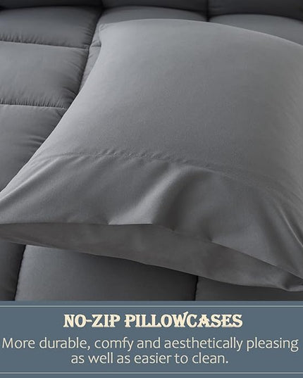WhatsBedding Grey Comforter Set, Queen Lightweight Comforter Duvet Set for Summer,3 Pieces - LeafyLoom