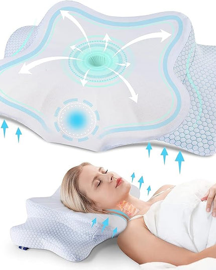 DONAMA Cervical Pillow for Neck Pain Relief,Contour Memory Foam Pillow,Ergonomic Orthopedic Neck Support Pillow for Side,Back and Stomach Sleepers with Breathable Pillowcase-Blue - LeafyLoom