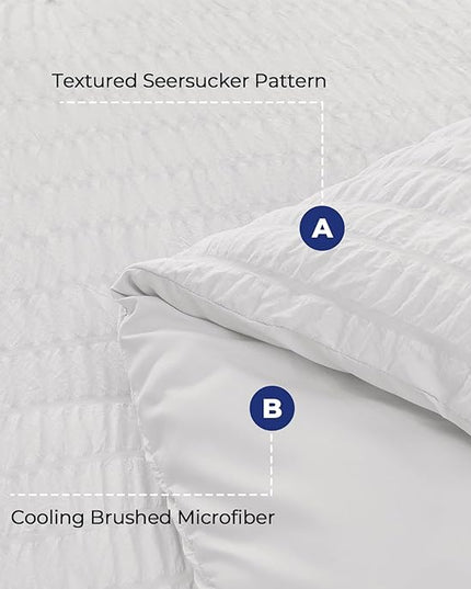 HYMOKEGE Seersucker Queen Comforter Set 3 Pieces, Lightweight Comforter Sets for Bedding, Bed Set with 1 All Season Soft Down Alternative Comforter and 2 Pillow Shams, White - LeafyLoom