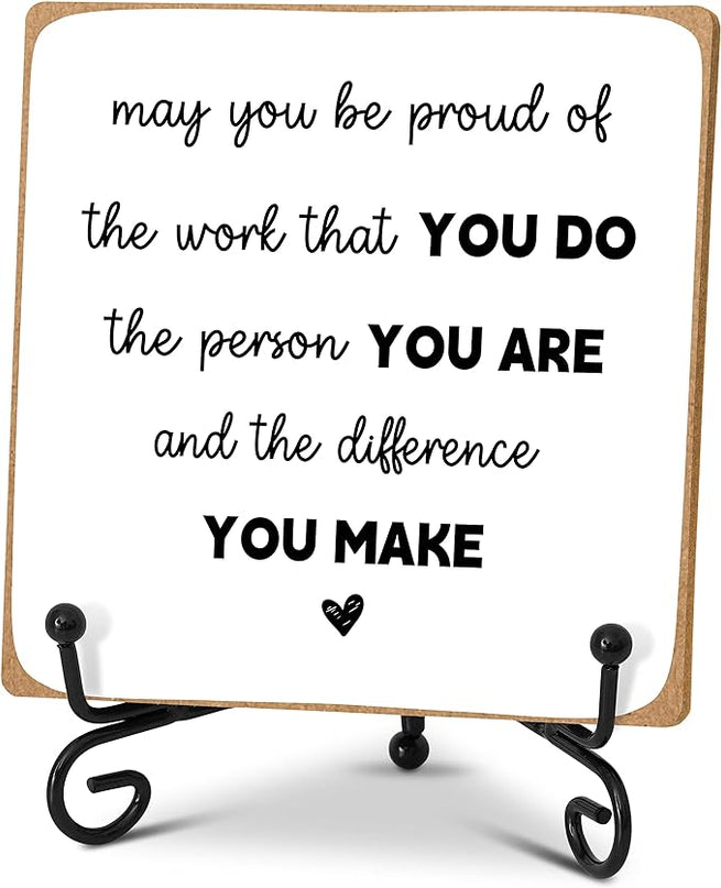 Home Office Desk Decor Wood Plaque with Stand, Coworker Gifts For Women Men Retirement Gifts Going Away Gift Leaving Gifts For Coworker Boss Leader Colleague Friends -A26 - LeafyLoom