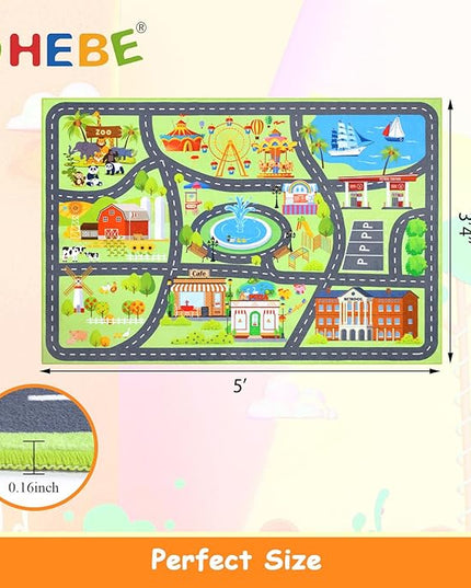 HEBE Kids Play Rug 3'4"x5' ABC Alphabet Numbers Shapes Educational Kid Area Rug Washable Baby Crawling Mat Non Slip Kid Play Mat Carpet for Girl Boy Bedroom Playroom - LeafyLoom