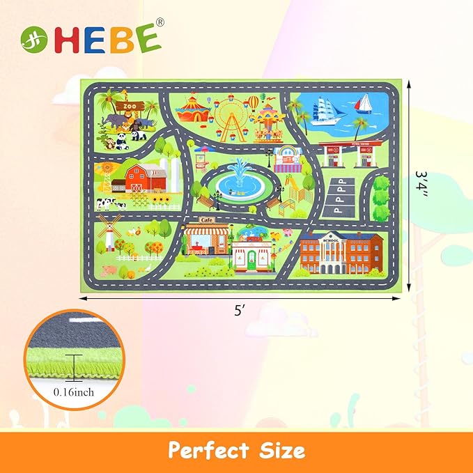 HEBE Kids Play Rug 3'4"x5' ABC Alphabet Numbers Shapes Educational Kid Area Rug Washable Baby Crawling Mat Non Slip Kid Play Mat Carpet for Girl Boy Bedroom Playroom - LeafyLoom