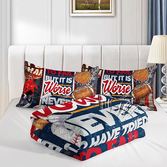 Axolotl Sports Comforter Set Twin Size,Sports Theme Comforter Set Baseball Football Bedding Set,Sports Bedding Set 3D Soccer Comforter Set Basketball Bedding for Boys Teens Men,1 Quilt 2 Pillowcases - LeafyLoom