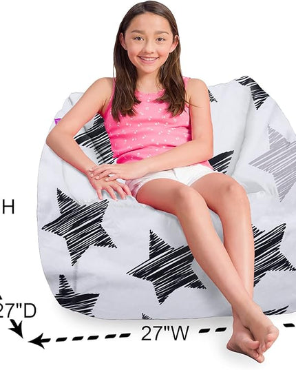 Posh Creations Structured Comfy Bean Bag Chair for Gaming, Reading, and Watching TV, Coronado Chair, Canvas - Sketchy Stars - LeafyLoom