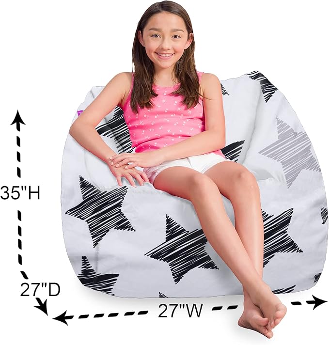 Posh Creations Structured Comfy Bean Bag Chair for Gaming, Reading, and Watching TV, Coronado Chair, Canvas - Sketchy Stars - LeafyLoom
