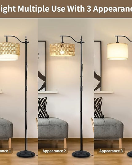 Frideko Rattan Floor Lamp with Remote Control & Dimmable LED Bulb, Boho Standing Lamp with 3 Color Temperatures, Bright Farmhouse Floor Light, Rustic Corner Floor Lamp, Tall Floor Lamp for Living Room - LeafyLoom