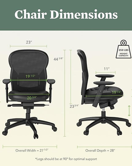 HON Wave Executive Leather Chair - Mesh High-Back Task Chair with Arms, Black (HVL701) - LeafyLoom