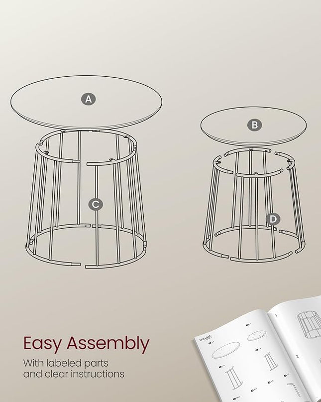 VASAGLE Round Coffee Tables, Set of 2, Modern Circle Side Tables with Steel Frame, for Living Room, Bedroom, Rustic Brown ULCT045K01 - LeafyLoom