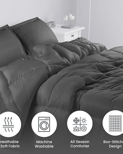Utopia Bedding Queen Size Comforter Set with 2 Pillow Shams, Bedding Comforter Sets, Down Alternative Grey Comforter, Soft and Comfortable, Machine Washable - LeafyLoom