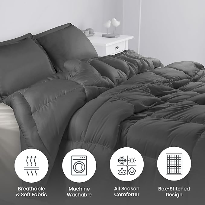 Utopia Bedding Queen Size Comforter Set with 2 Pillow Shams, Bedding Comforter Sets, Down Alternative Grey Comforter, Soft and Comfortable, Machine Washable - LeafyLoom