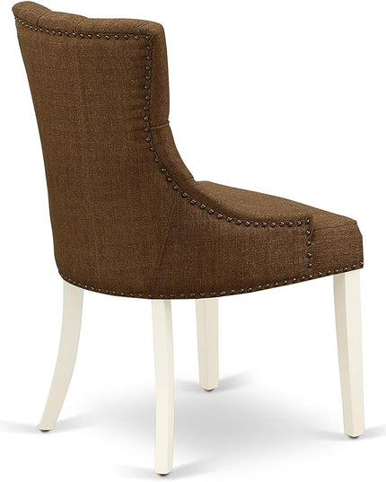 East West Furniture NDFR3-LWH-18 Norden 3 Piece Set Contains a Rectangle Dining Room Table with Dropleaf and 2 Brown Linen Fabric Upholstered Parson Chairs, 30x48 Inch - LeafyLoom