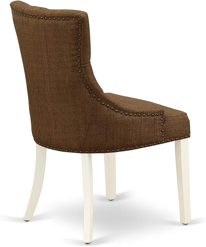 East West Furniture NDFR3-LWH-18 Norden 3 Piece Set Contains a Rectangle Dining Room Table with Dropleaf and 2 Brown Linen Fabric Upholstered Parson Chairs, 30x48 Inch - LeafyLoom