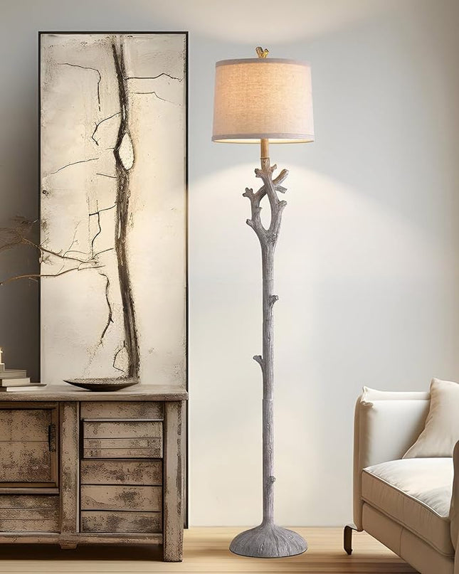 OYEARS Retro Farmhouse Floor Lamp for Living Room Rustic Standing Lamps Tree Trunk Deco Modern Country Vintage Wood Grain 59.75" Tall Corner Floor Lamp Bedroom Office - LeafyLoom