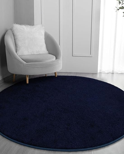 Round Area Rugs for Bedroom Living Room, 4x4 Navy Blue Super Soft Comfy Thickened Memory-Foam Indoor Circle Carpets, Modern Aesthetic Minimalist Carpet for Boys Girls Adults Nursery Home Décor - LeafyLoom