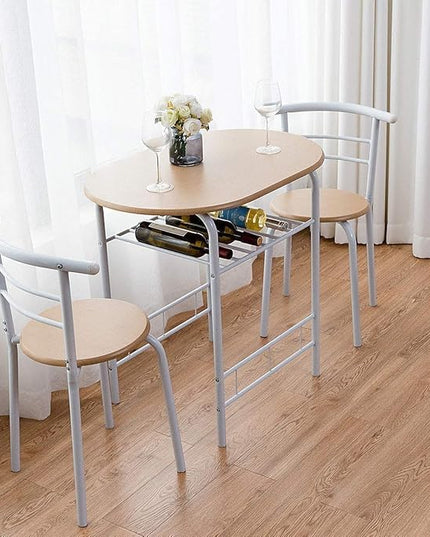 FANTASK 3 Pieces Dining Set, Breakfast Table Set w/Metal Frame and Storage Shelf, Compact Table and 2 Chairs Set for Home Bistro Pub Apartment Kitchen Dining Room Cafe - LeafyLoom