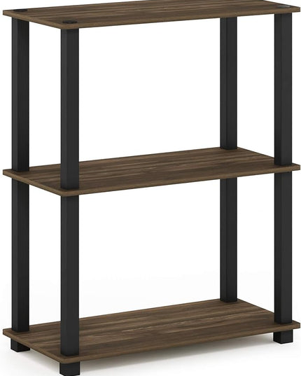 Furinno Turn-S-Tube 3-Tier Compact Multipurpose Shelf Display Rack with Square Tube, Columbia Walnut/Black - LeafyLoom