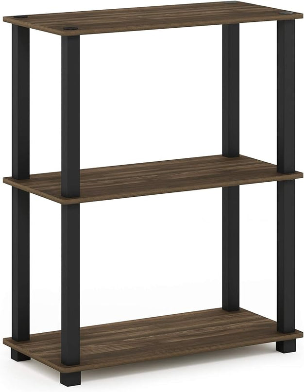 Furinno Turn-S-Tube 3-Tier Compact Multipurpose Shelf Display Rack with Square Tube, Columbia Walnut/Black - LeafyLoom
