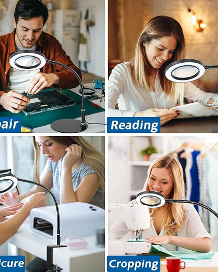 NZQXJXZ 2-in-1 Magnifying Glass with Light and Stand 20X 10X Magnifying Lamp with Large Base & Clamp, 72 LEDs, 3 Color Modes and10 Stepless Dimmable, Desk Magnifier for Hobbies, Reading, Jewelry - LeafyLoom