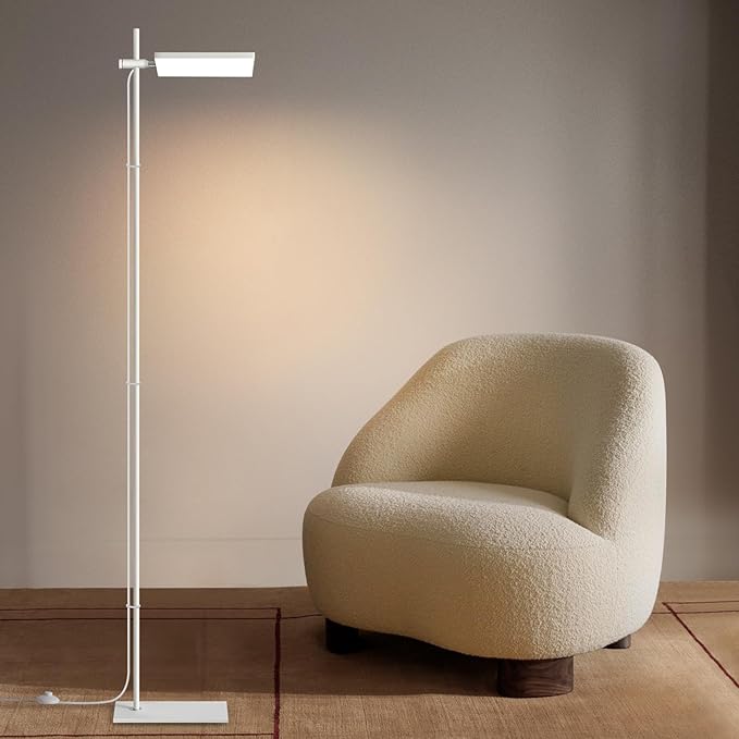 Modern Floor Lamp, 360 Degree Rotation Sky LED floor lamp Office Lighting, Bright LED Standing Pole Light, Tall lamps for Living Room,Bedroom,Reading,Study Room (White) - LeafyLoom