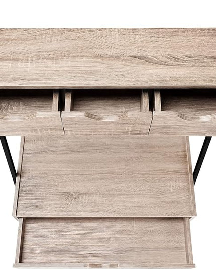 Monarch Specialties 7332 Computer Desk, Home Office, Laptop, Leaning, Storage Drawers, 32" L, Work, Metal, Laminate, Brown, Black, Contemporary, Modern Desk-32 L Dark Taupe, 31.5" L x 19" W x 61.25" H - LeafyLoom