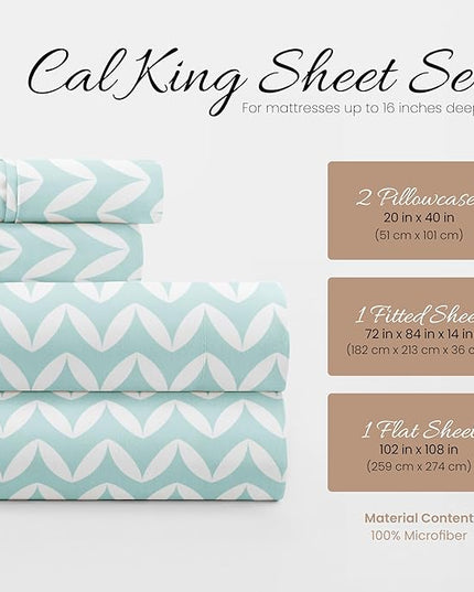 Linen Market 4 Piece Sheet Set Patterned, California King, Puffed Chevron Light Blue - LeafyLoom