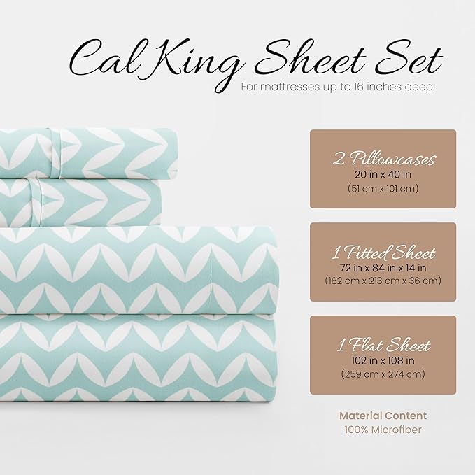 Linen Market 4 Piece Sheet Set Patterned, California King, Puffed Chevron Light Blue - LeafyLoom