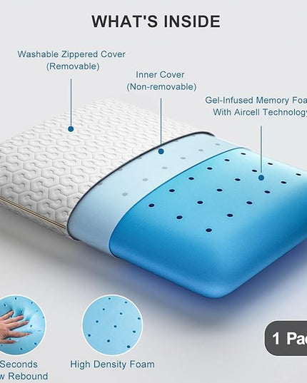 BedStory Memory Foam Pillow Queen - Medium Firm Gel Foam Pillows for Sleeping - Orthopedic Queen Size Bed Pillows for Neck Pain - Stomach & Back Sleepers - LeafyLoom