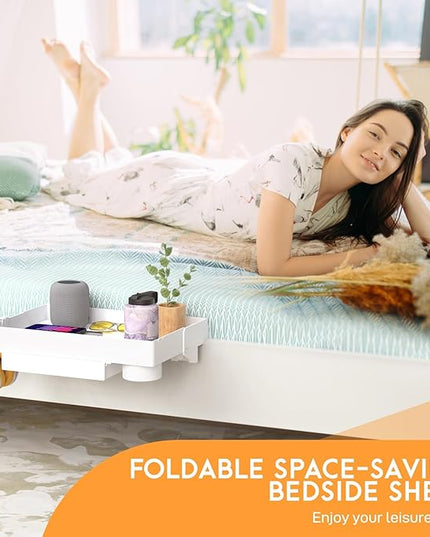SPACELEAD Bedside Shelf for Bed – College Dorm Room Clip On Nightstand with Cup Holder & Cord Holder&Drawer – Bunk Bed Shelf for Organizer Top for Bedroom (White，Plastic) - LeafyLoom