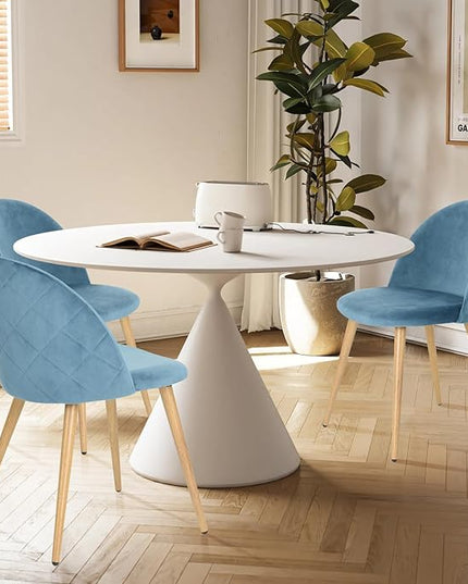 FurnitureR Upholstered Velvet Dining Chair Mid Back Armless with Wood Legs for Home Kitchen Bedroom Living Room, Set of 2, Sky Blue - LeafyLoom