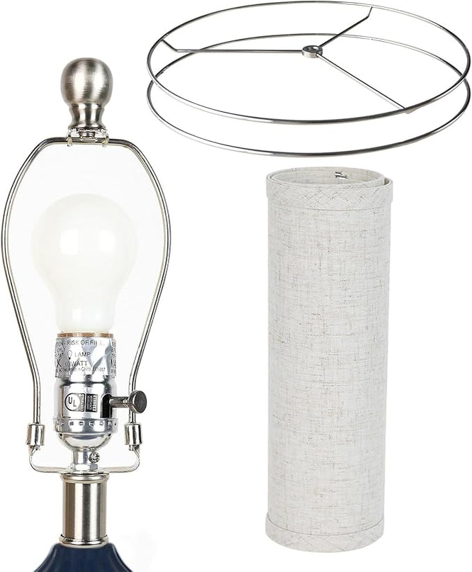 25" Ceramic Table Lamp Navy Blue Triple Gourd Ceramic Lamp Table Lamp Modern Lamp for Bedroom Living Room, 3-Way Dimmable Bulb Included (Blue) - LeafyLoom