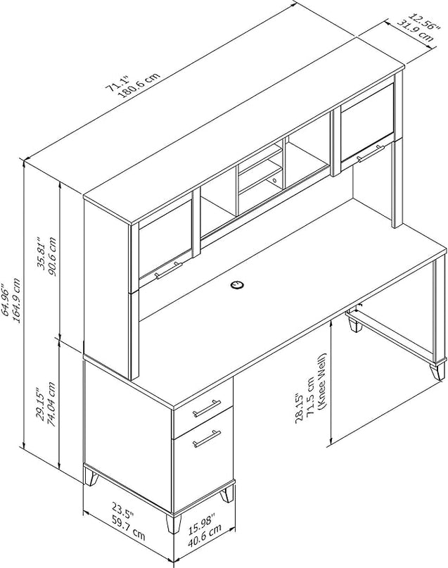 Bush SET018SG Somerset 72-Inch Computer Desk with Drawers and Hutch, Storm Gray - LeafyLoom