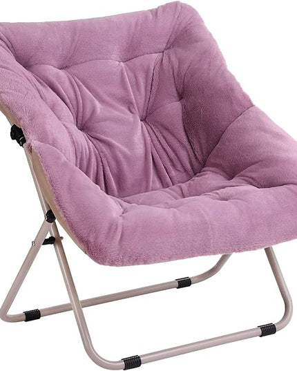 Tiita Comfy Saucer Chair, Soft Faux Fur Oversized Folding Accent Chair, Lounge Lazy Chair for Kids Teens Adults, Metal Frame Moon Chair for Bedroom, Living Room, Dorm Rooms - LeafyLoom