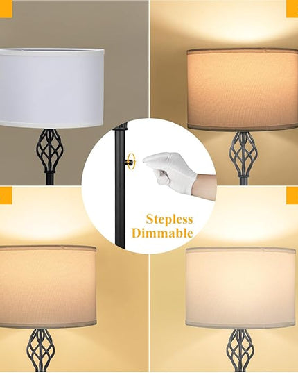 Floor Lamps for Living Room, Standing Lamp, Stepless Dimmable Floor Lamp with White Linen Shade, Rotary Switch, 2700K 10W Bulb Included, Modern Floor Lamp for Bedroom, Reading Tall Lamp for Office - LeafyLoom
