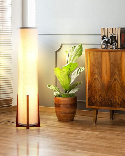 Brightech Parker LED Floor lamp, 48 Inches Tall Lamp with Wood Frame, Asian Design Lamp for Bedroom, Decorative Tower Shade Lamp for Living Rooms & Offices, Great Living Room Décor - LeafyLoom