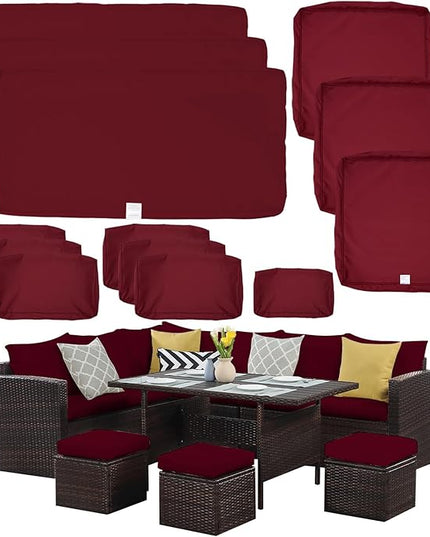 ClawsCover 13Pack Outdoor Seat and Back Cushions Replacement Covers Fit for 7Pieces Wicker Rattan Patio Furniture Set Sectional Couch with Dining Table and Ottoman,Burgundy-Include Cover Only - LeafyLoom