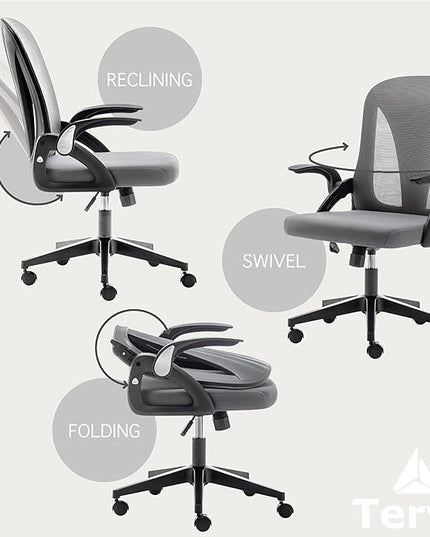 Tervo Model S | Foldable & Adjustable Height for Small Spaces | Gaming Chair | Swivel Desk Chair for Home Work | Ergonomic Mesh Computer Chair for Bedroom (Grey & Black) - LeafyLoom