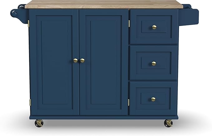 Homestyles Mobile Kitchen Island Cart with Wood Drop Leaf Breakfast Bar, Blue - LeafyLoom