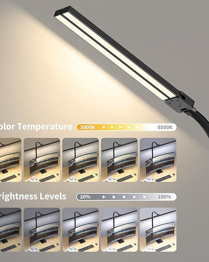 Desk Lamp Architect Task Dual Head Modern Flexible Gooseneck Tall Dimmable Light for Home Office, 5 Color Modes,Remote Control, 1500lm 24W Extra Bright Lighting - LeafyLoom