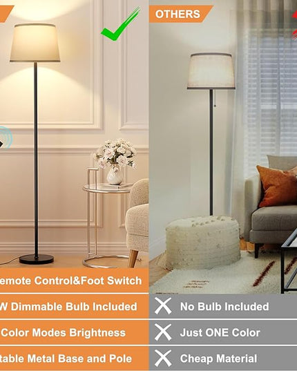 【Upgraded】 Floor Lamps for Living Room, Modern Floor Lamp with Remote Control, Dimmable Colors Temperature Standing Lamp Foot Switch, 9W Bulb Tall Lamps for Bedroom Office Kid Room - Grey - LeafyLoom
