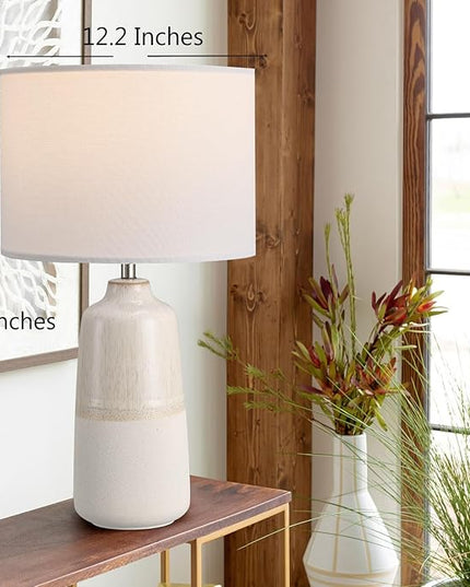 Tall Ceramic Table Lamp Set of 2, White Lamps for Bedroom Farmhouse Rustic Lamp Set Bedside Nightstand Lamps Set of Two Side Table Lamps for Living Room, 22IN - LeafyLoom
