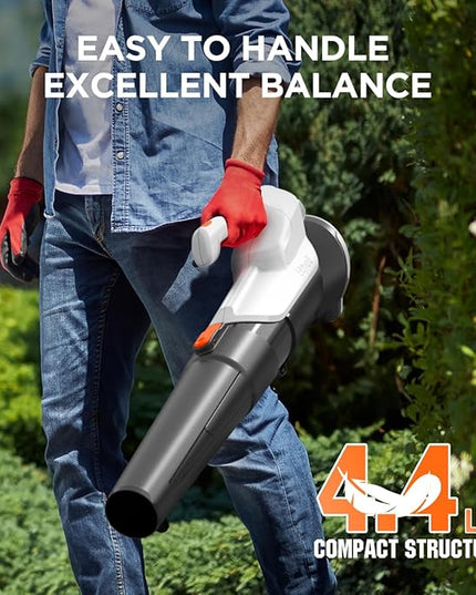 Litheli 20V Leaf Blower Cordless 2.0 Ah Battery Powered, 355CFM/85MPH & 2 Speed Levels, Handheld Electric Blowers for Lawn Care, Patio, Snow, Dust, Blowing Leaves - LeafyLoom