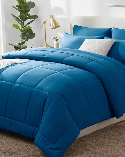 CozyLux Queen Size Comforter Set - 7 Pieces Bed in a Bag Set Teal, Bedding Sets Queen with All Season Quilted Comforter, Flat Sheet, Fitted Sheet, Pillowcases, Teal, Queen - LeafyLoom