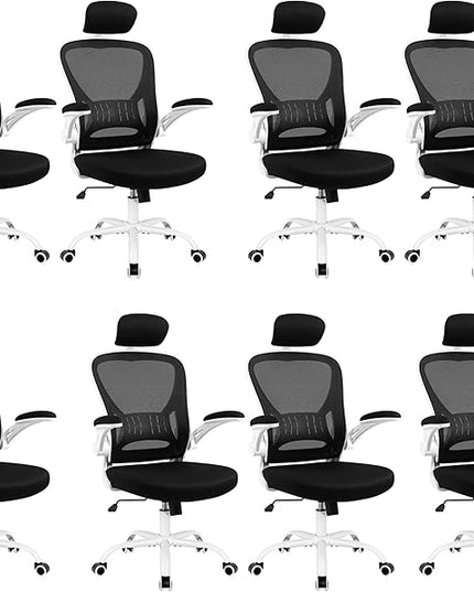 Office Chair Ergonomic Desk Chair Comfort Adjustable Height with Wheels，Lumbar Support Mesh Swivel Computer Home Office Study Task Chair Black (White, 8 Pack) - LeafyLoom