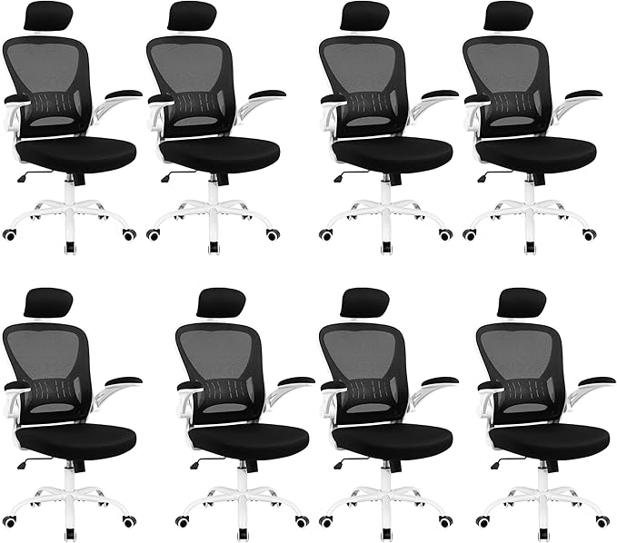 Office Chair Ergonomic Desk Chair Comfort Adjustable Height with Wheels，Lumbar Support Mesh Swivel Computer Home Office Study Task Chair Black (White, 8 Pack) - LeafyLoom