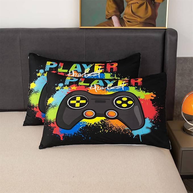 Game Console Comforter Set for Boys Colorful Graffiti Gaming Lightweight Microfiber Bedding Sets Modern Gamer Duvet for All Season Teens Bedroom Decor - LeafyLoom