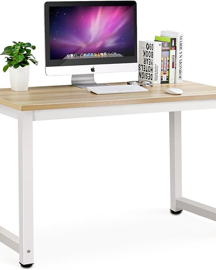Tribesigns Computer Desk, 47 inch Modern Simple Office Desk Computer Table Study Writing Desk for Home Office, Light Walnut - LeafyLoom
