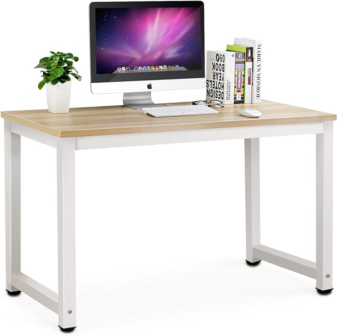 Tribesigns Computer Desk, 47 inch Modern Simple Office Desk Computer Table Study Writing Desk for Home Office, Light Walnut - LeafyLoom